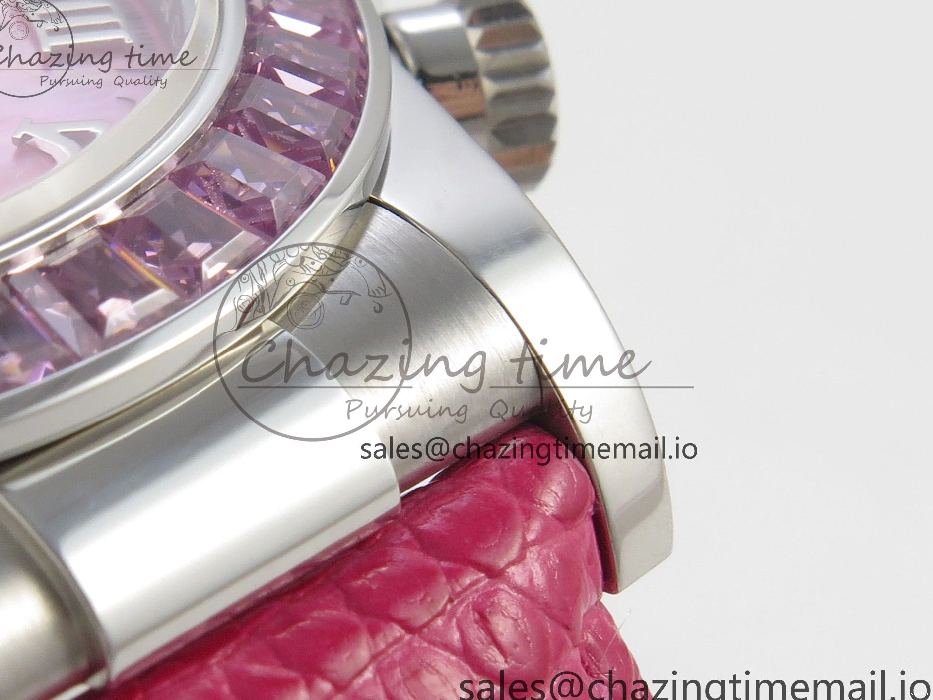 MPF Pink Daytona Bezel Dial Leather on Diamonds Modded 40mm SA4801 Custom Strap Pink 0513